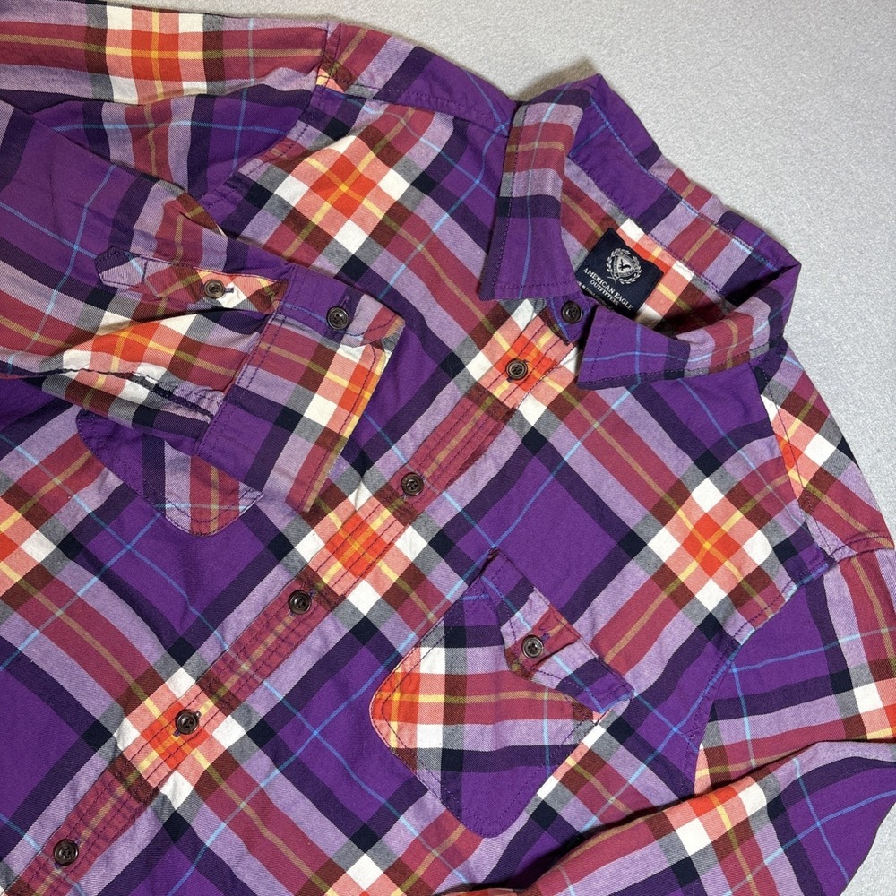 American Eagle Womens Soft Favorite Fit Purple Red Plaid Flannel Shirt XL